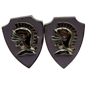 VTG Knight Cufflinks Sheild Silver Tone Helmet Lavender Purple Enamel Roman